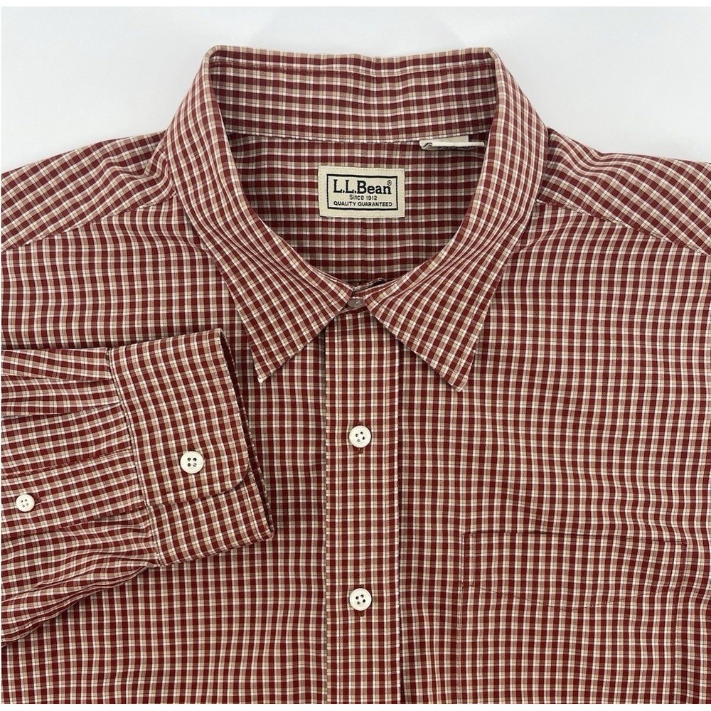 LL Bean Button Down Shirt Mens XL Red Plaid Long Sleeve Cotton Regular Fit Fall